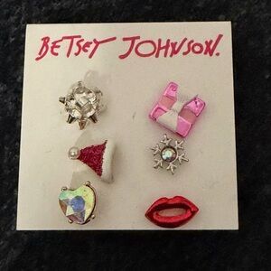Betsey Johnson Adorable Holiday  Earring Set - Red, Pink, Silver